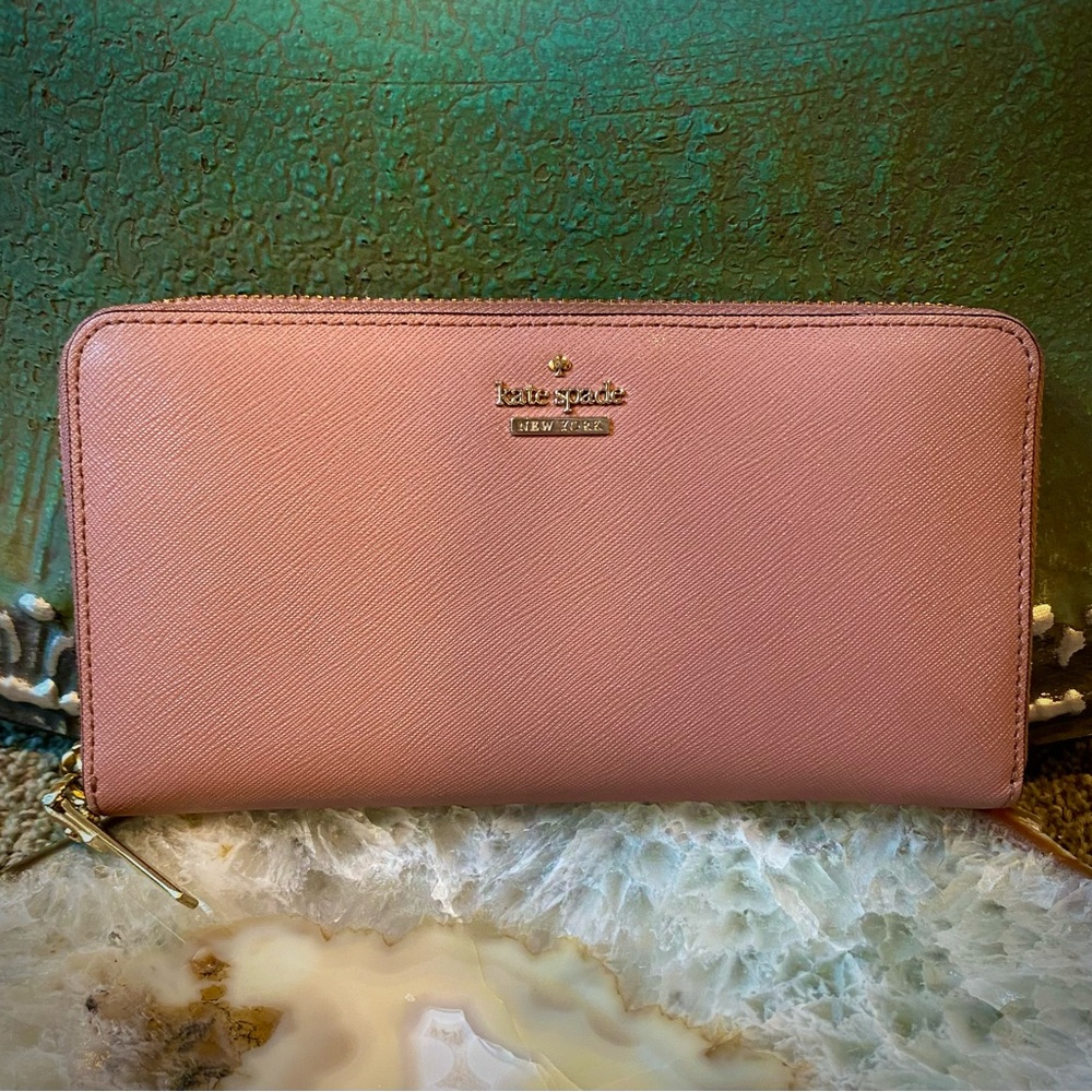 Kate Spade Dusty Peony Wallet Zip-Around Design Leather